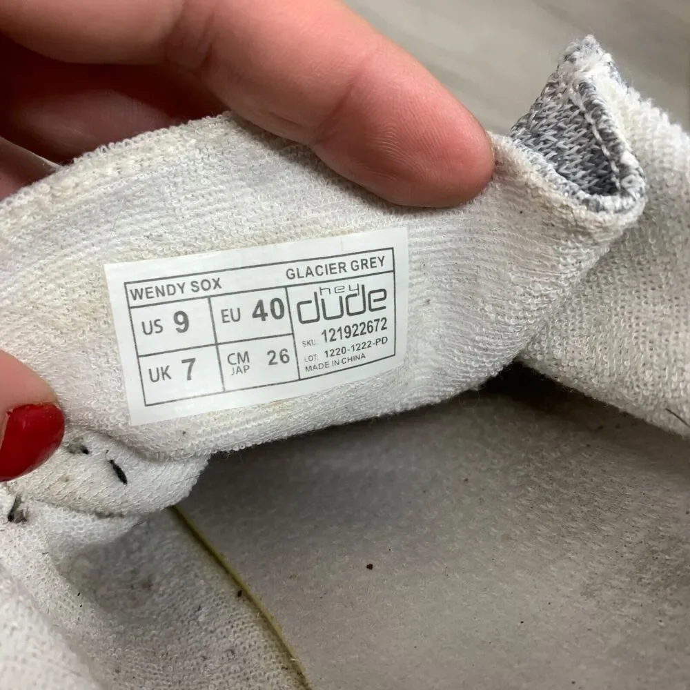 Hey Dude’s Women’s Wendy Sox Glacier Gray/White‎ Comfort Shoes 9/40